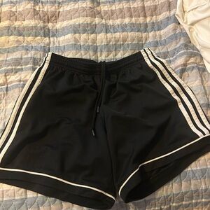 Adidas Black and White Athletic Shorts with Classic Stripes